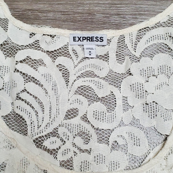 Express Sheer Lace Long Sleeve Top Cream Medium - Picture 7 of 11